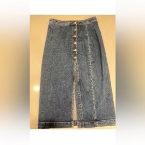 FREE PEOPLE DENIM MIDI LONG BUTTON SKIRT DENIM BLUE SIZE 8 NWOT HIGH WAIST SLIT